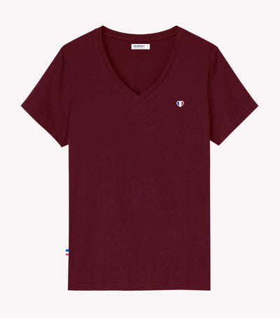 T-shirt Femme col V Bordeaux - Iconique
