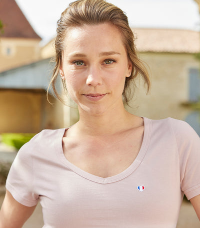 T-shirt col V Femme Rose - L'iconique
