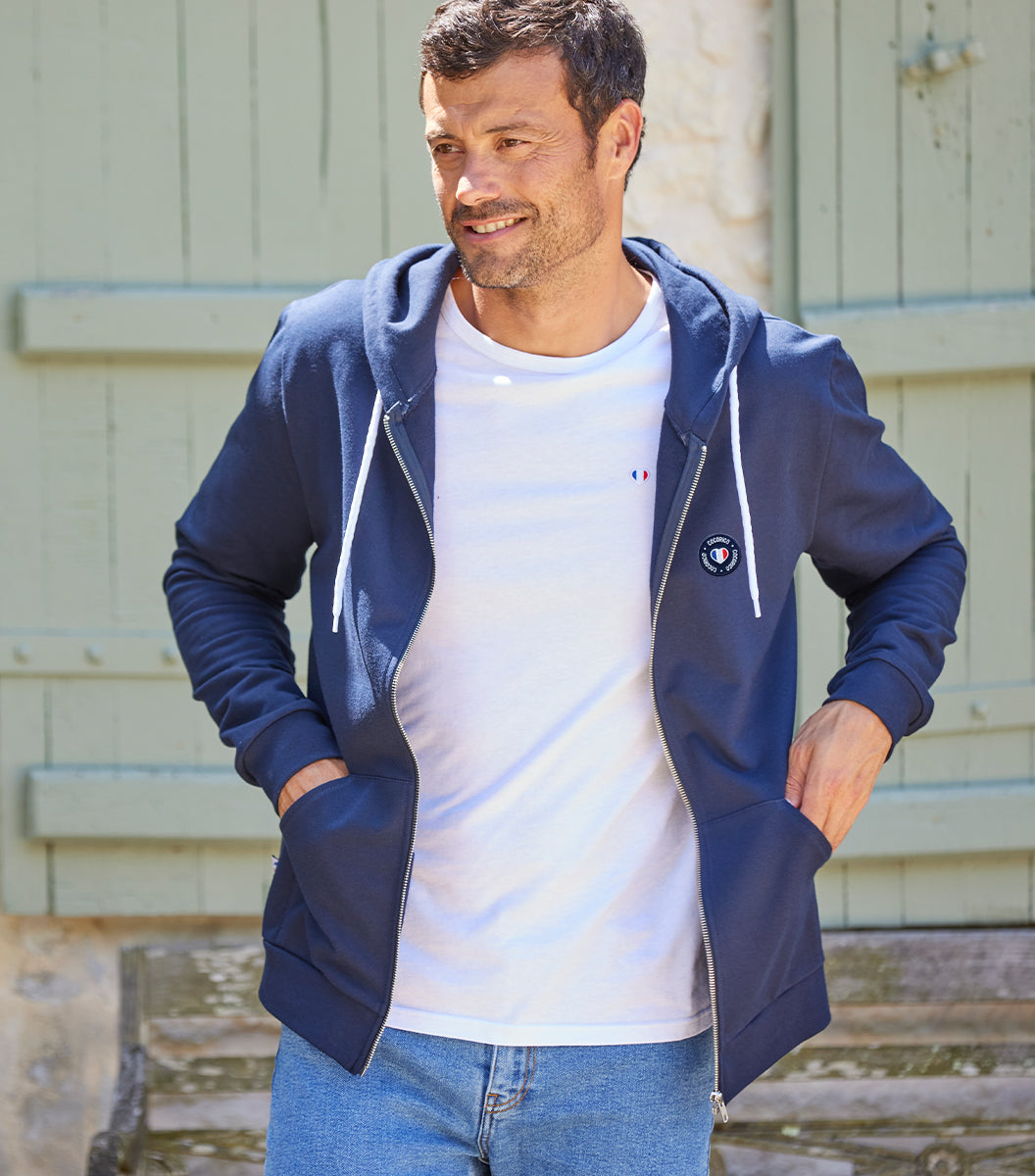 Sweat zippé Homme Marine - Blason