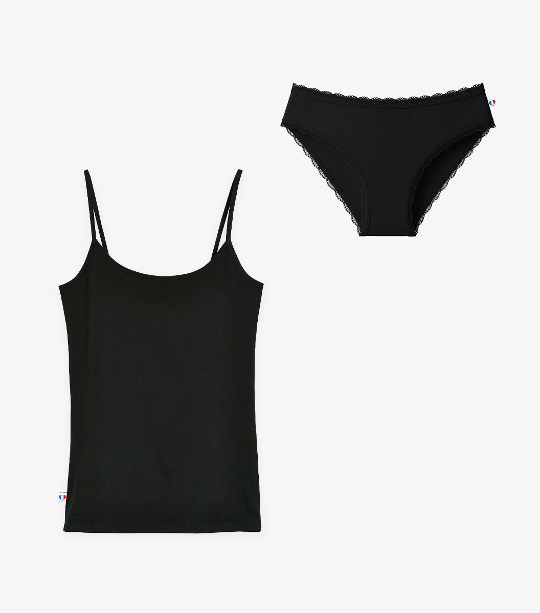 Pack Culotte Dentelle et Caraco Femme Noir