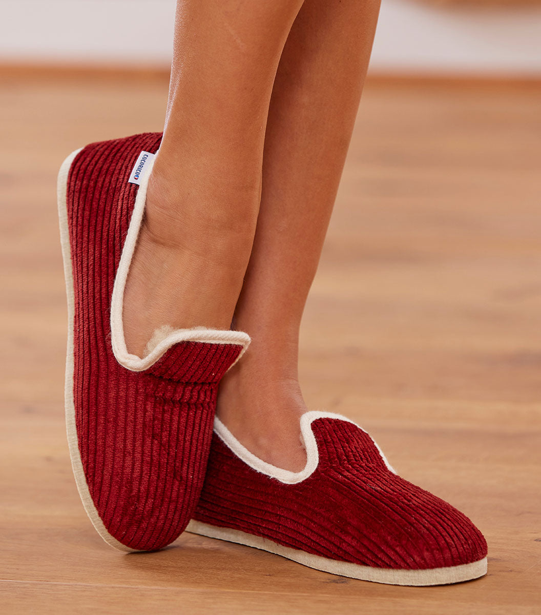 Charentaises Velours Femme Bordeaux
