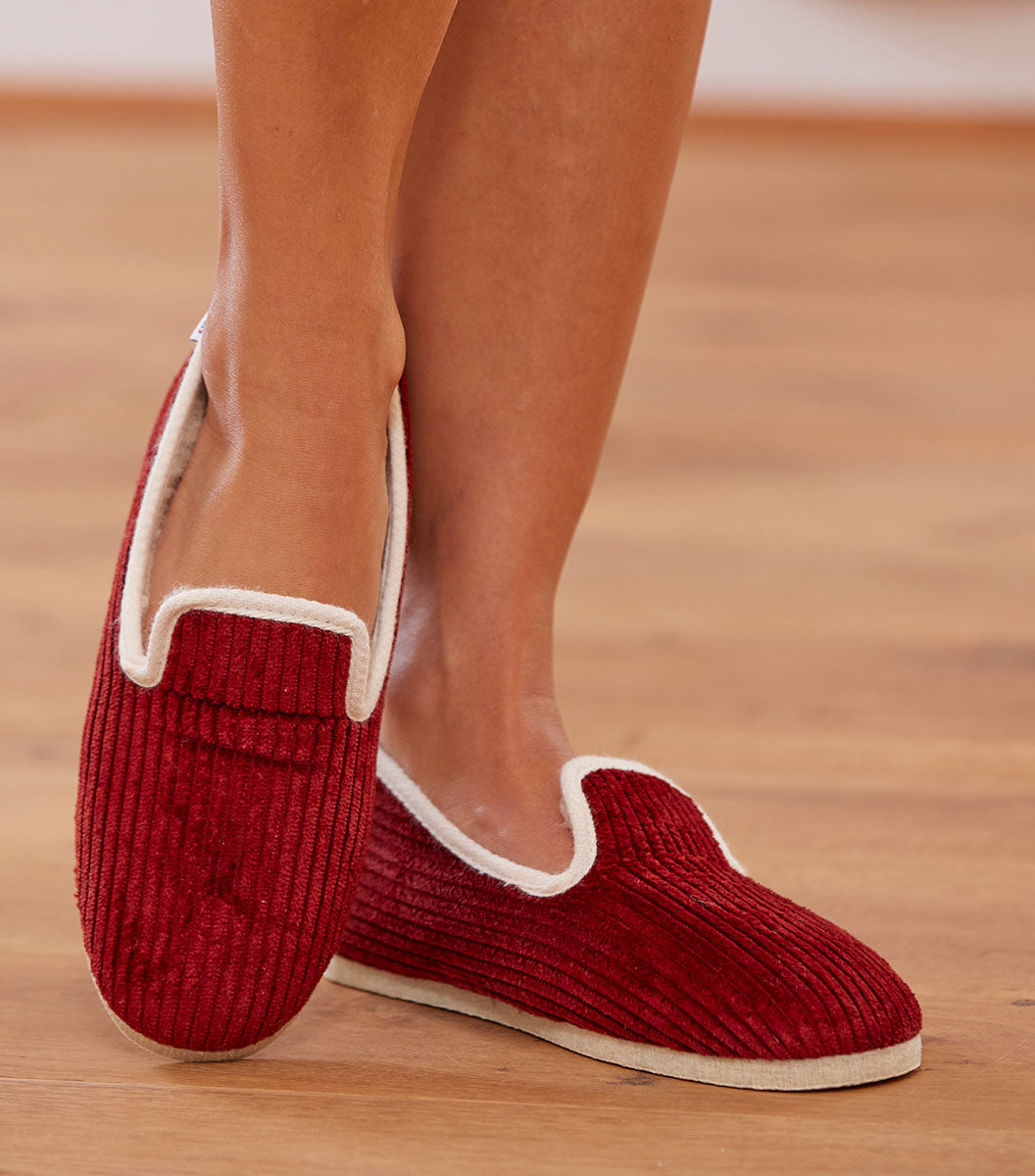 Charentaises Velours Femme Bordeaux