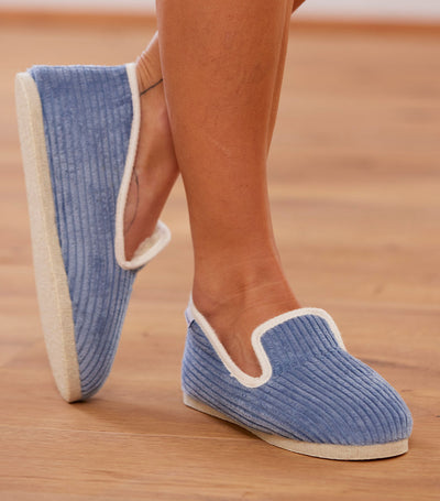Charentaises Velours Femme Ciel