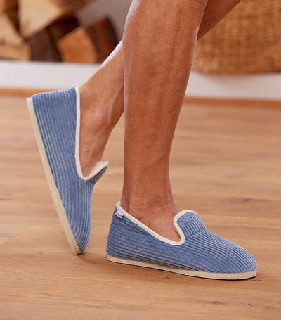 Charentaises Velours Homme Ciel