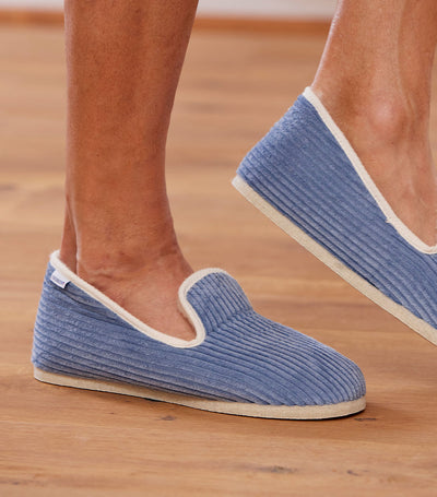Charentaises Velours Homme Ciel