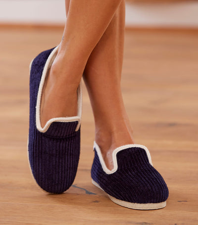 Charentaises Velours Femme Marine