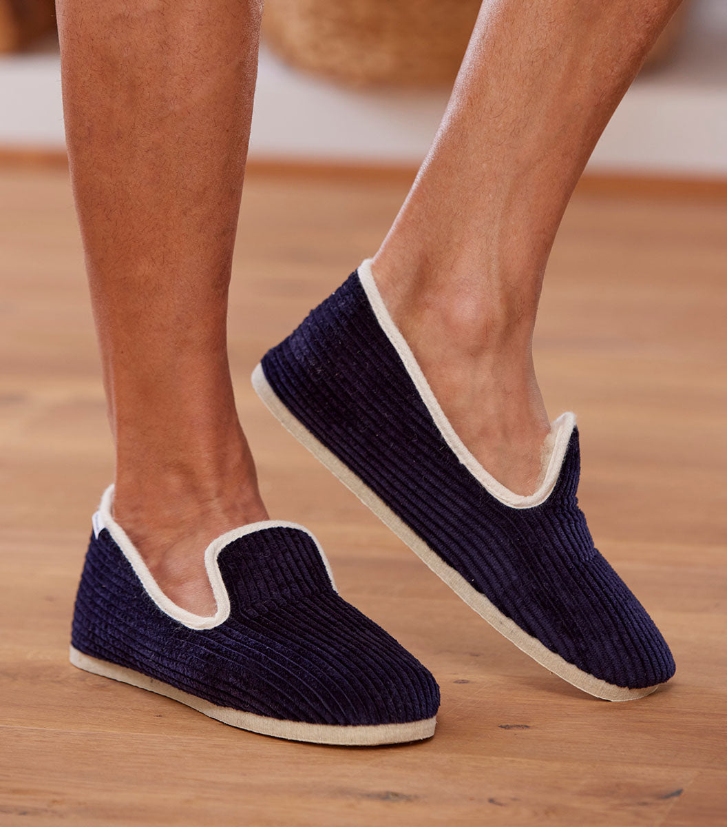 Charentaises Velours Homme Marine