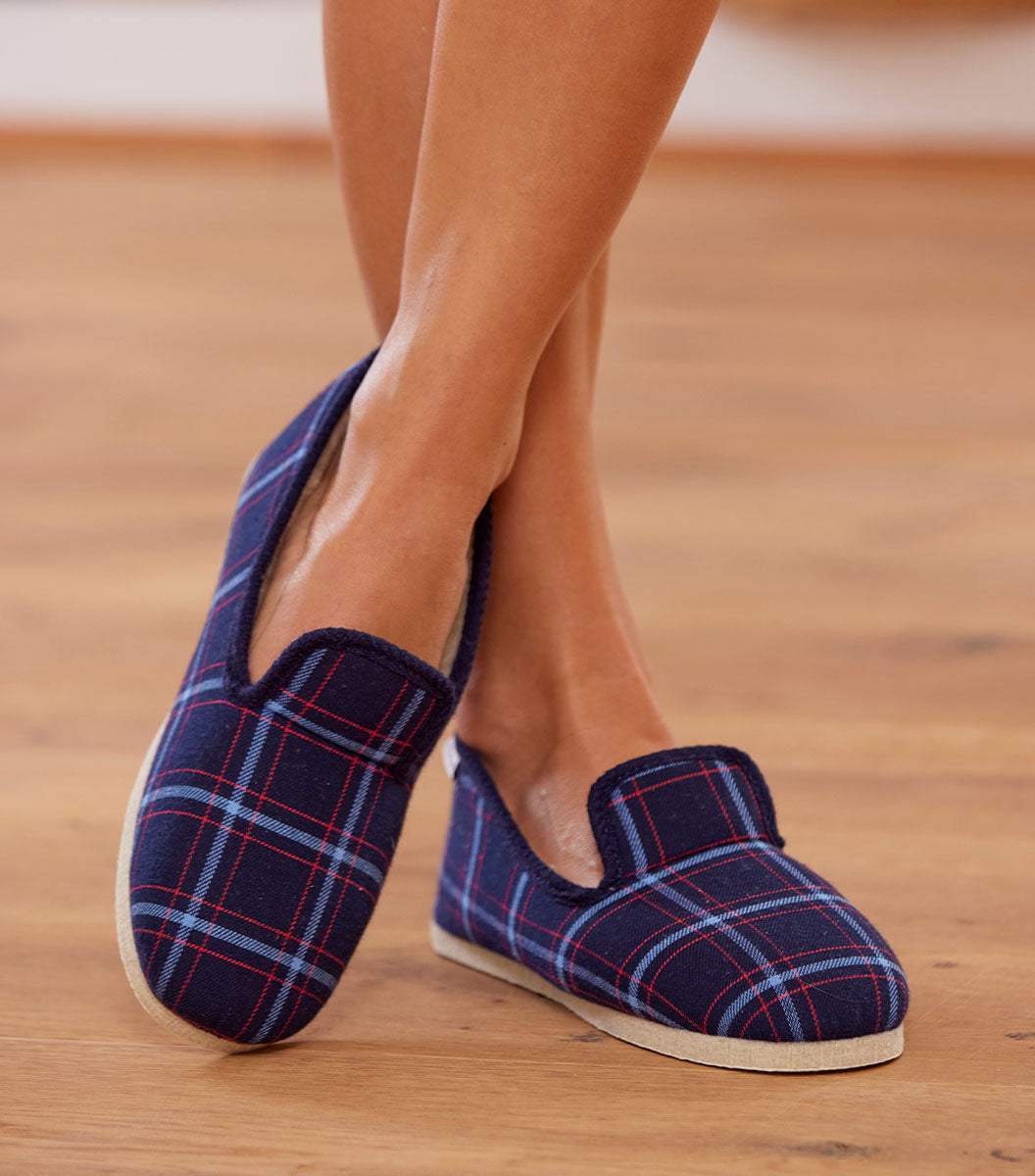 Charentaises Femme Tartan Bleu