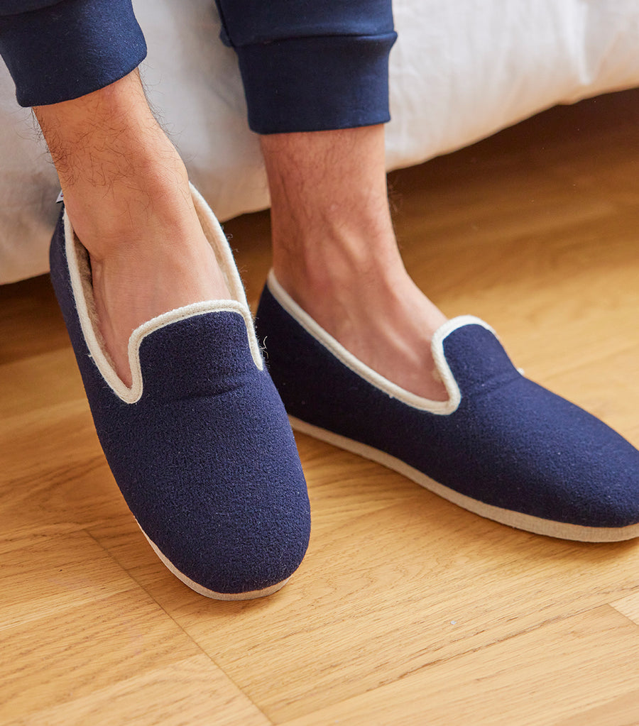 Chaussons charentaises Homme Marine chiné