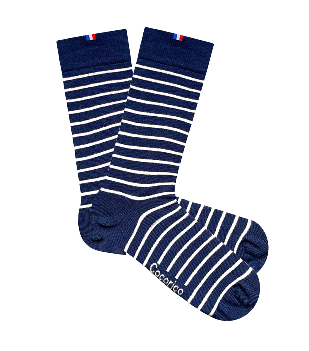 Chaussettes Homme Rayées Marine/Blanc