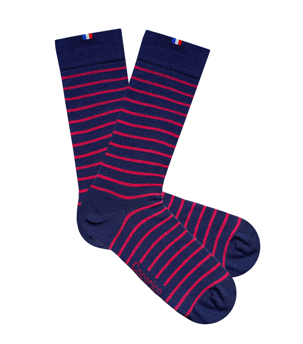 Chaussettes Homme Rayées Marine/Rouge