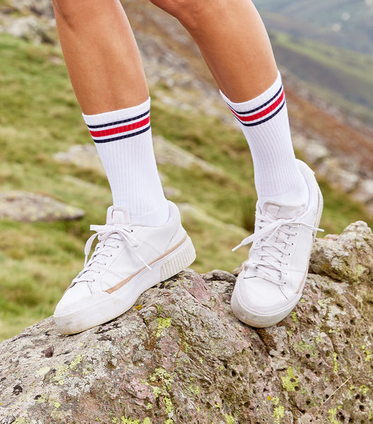 Chaussettes Femme Sport Blanc Bandes Rouge Blanc Made in France Cocorico