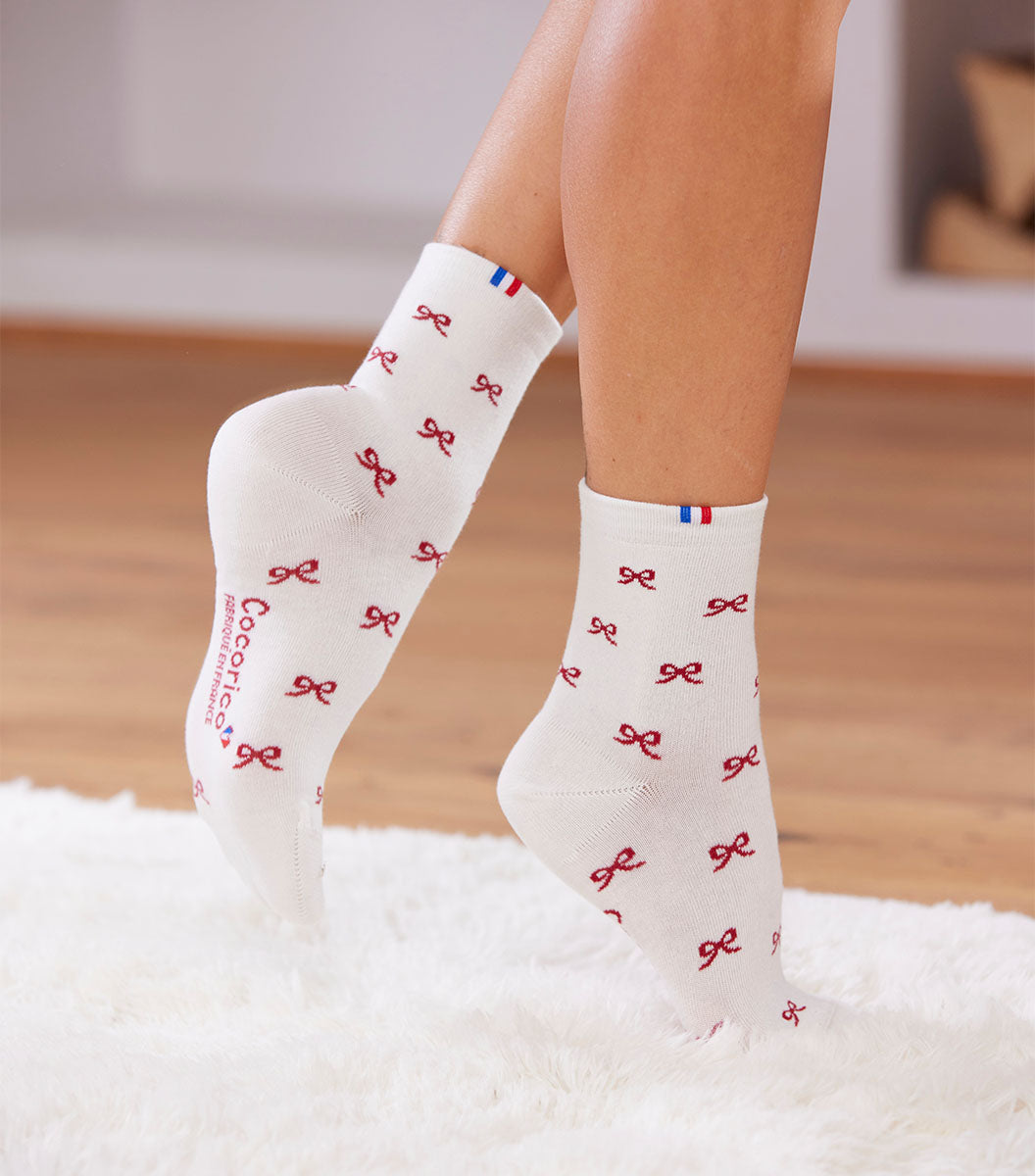 Chaussettes Femme de Noël Blanc - Petit Noeud