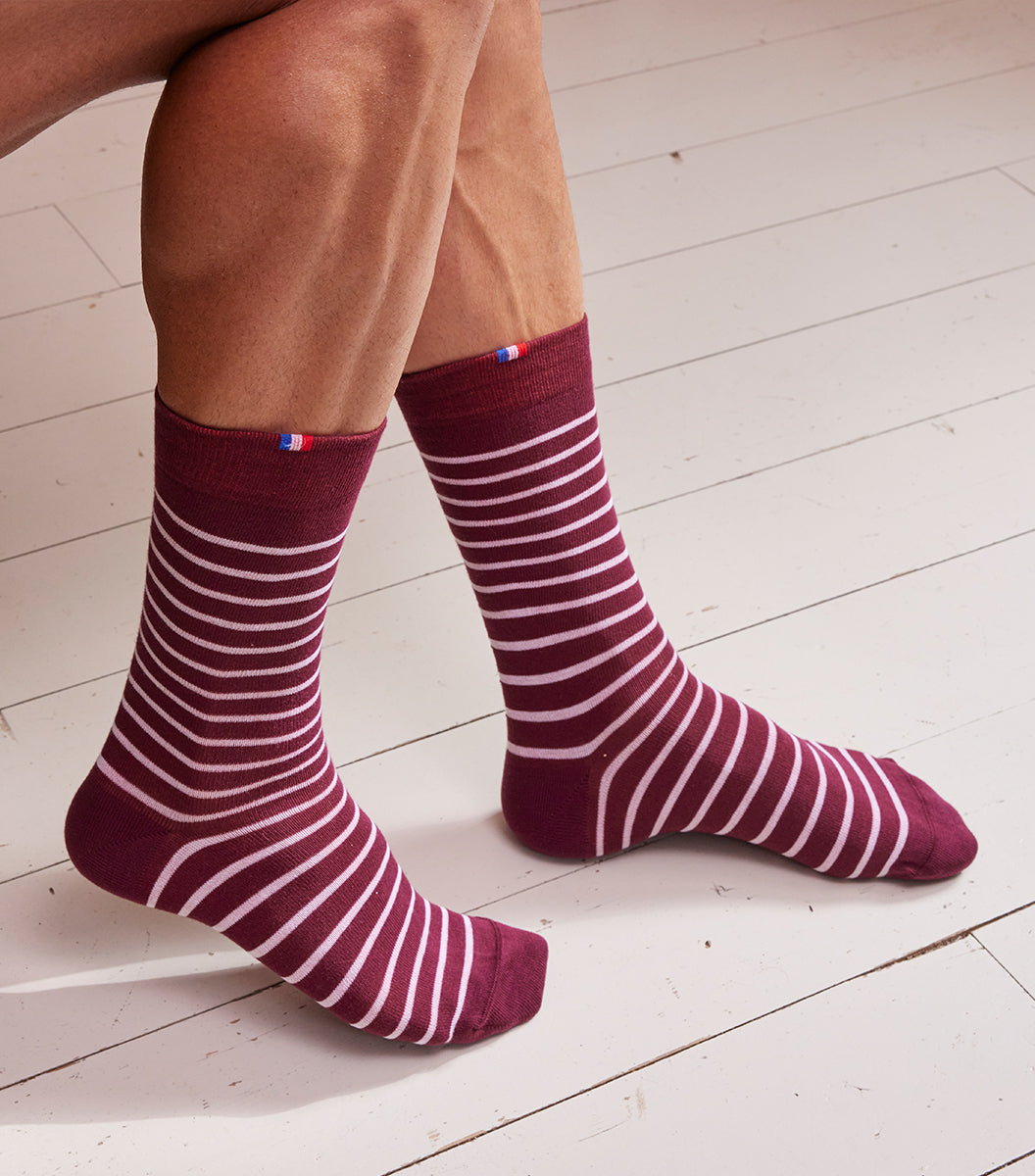 Chaussettes Homme Rayées Bordeaux