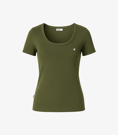 T-shirt Femme Côtelé Kaki - Iconique
