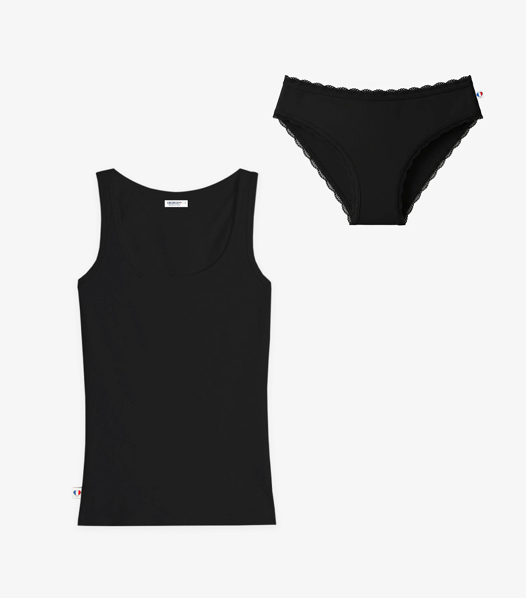 Pack Culotte Dentelle et Débardeur Femme Noir