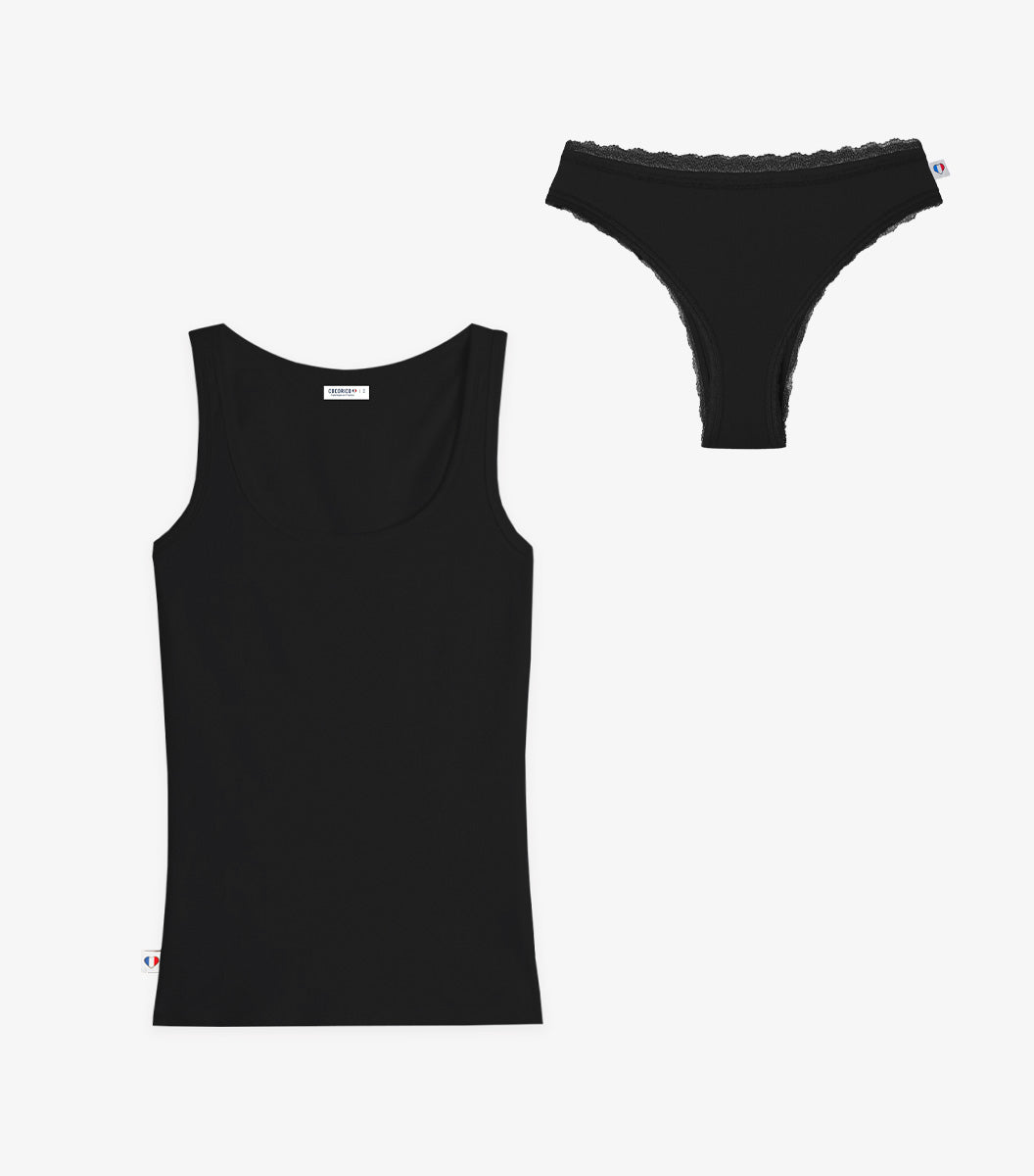 Pack Culotte Dentelle et Débardeur Femme Noir