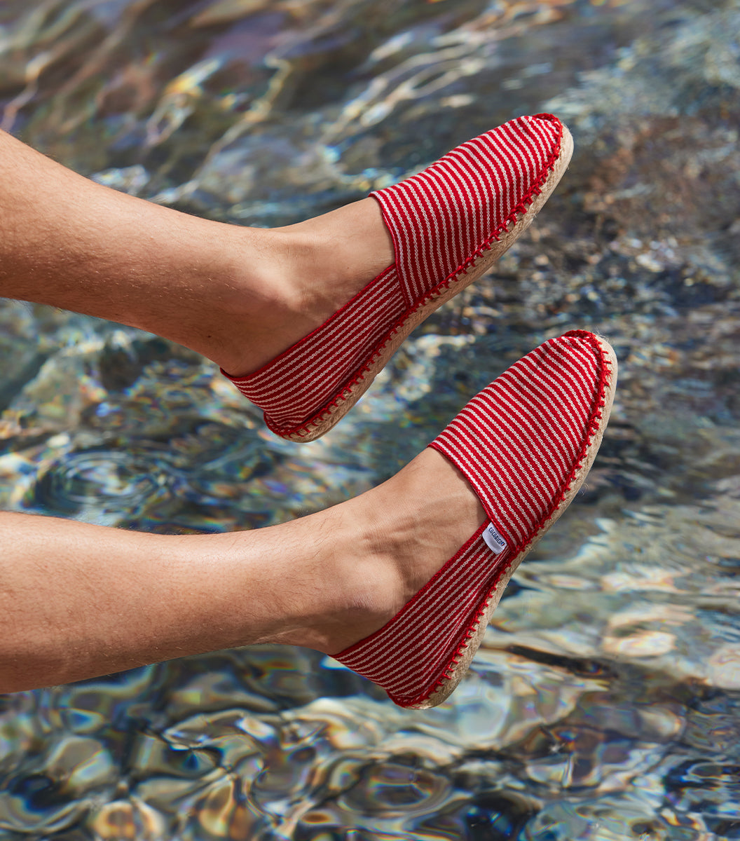 Espadrille Homme Rayé Fine Rouge