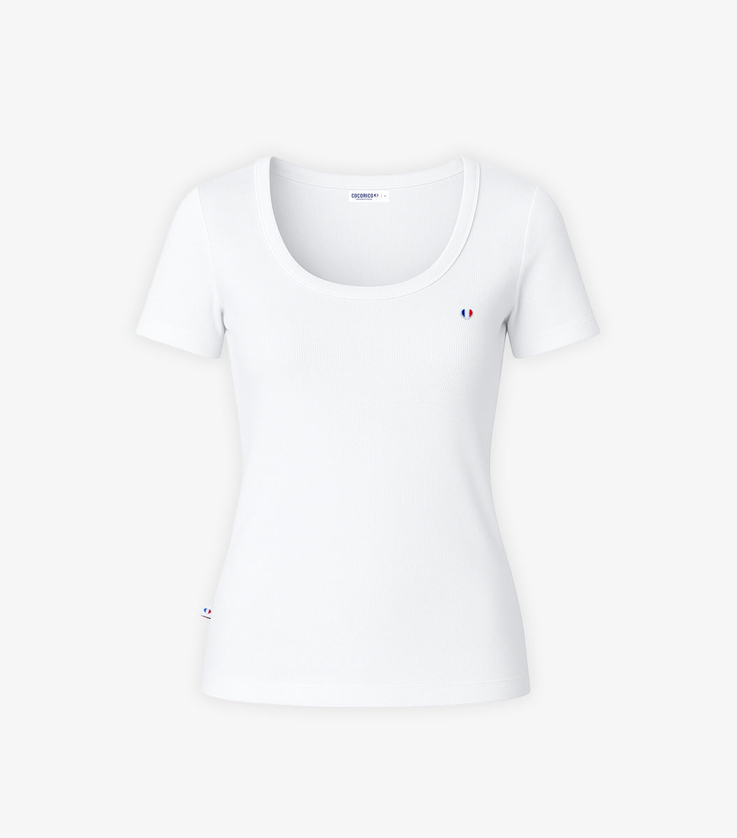 T-shirt Femme Côtelé Blanc - Iconique