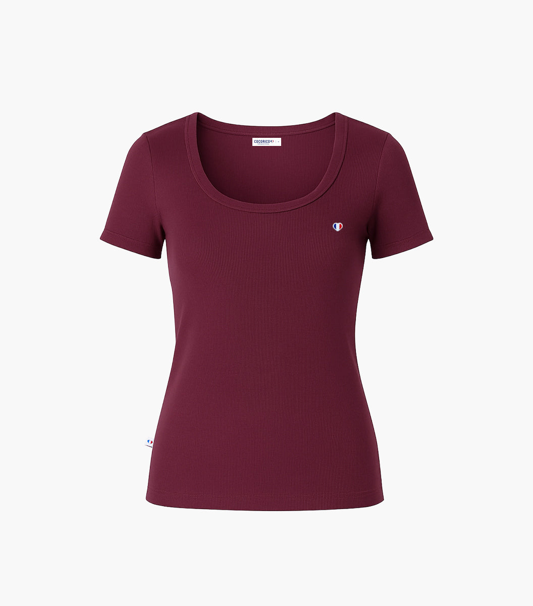 T-shirt Femme Côtelé Bordeaux - Iconique