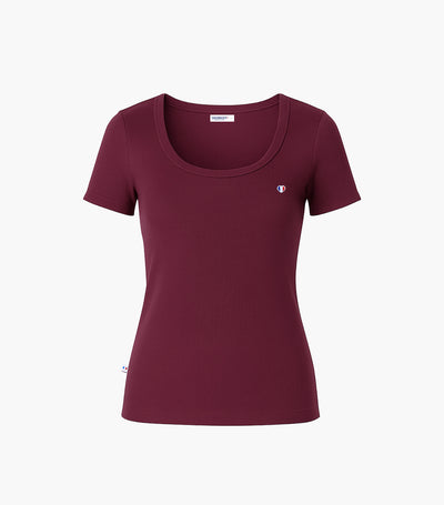 T-shirt Femme Côtelé Bordeaux - Iconique