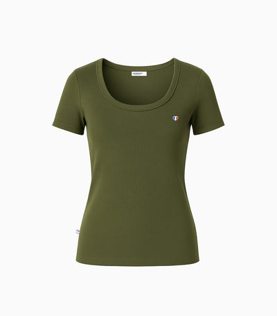 T-shirt Femme Côtelé Kaki - Iconique