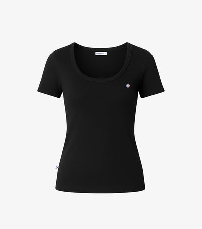 T-shirt Femme Côtelé Noir - Iconique