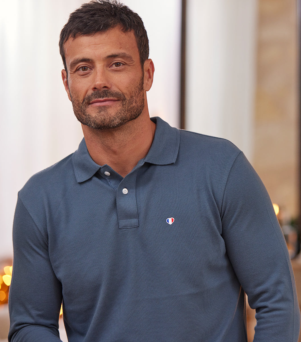 Polo Homme Manches Longues Azur - L'Iconique