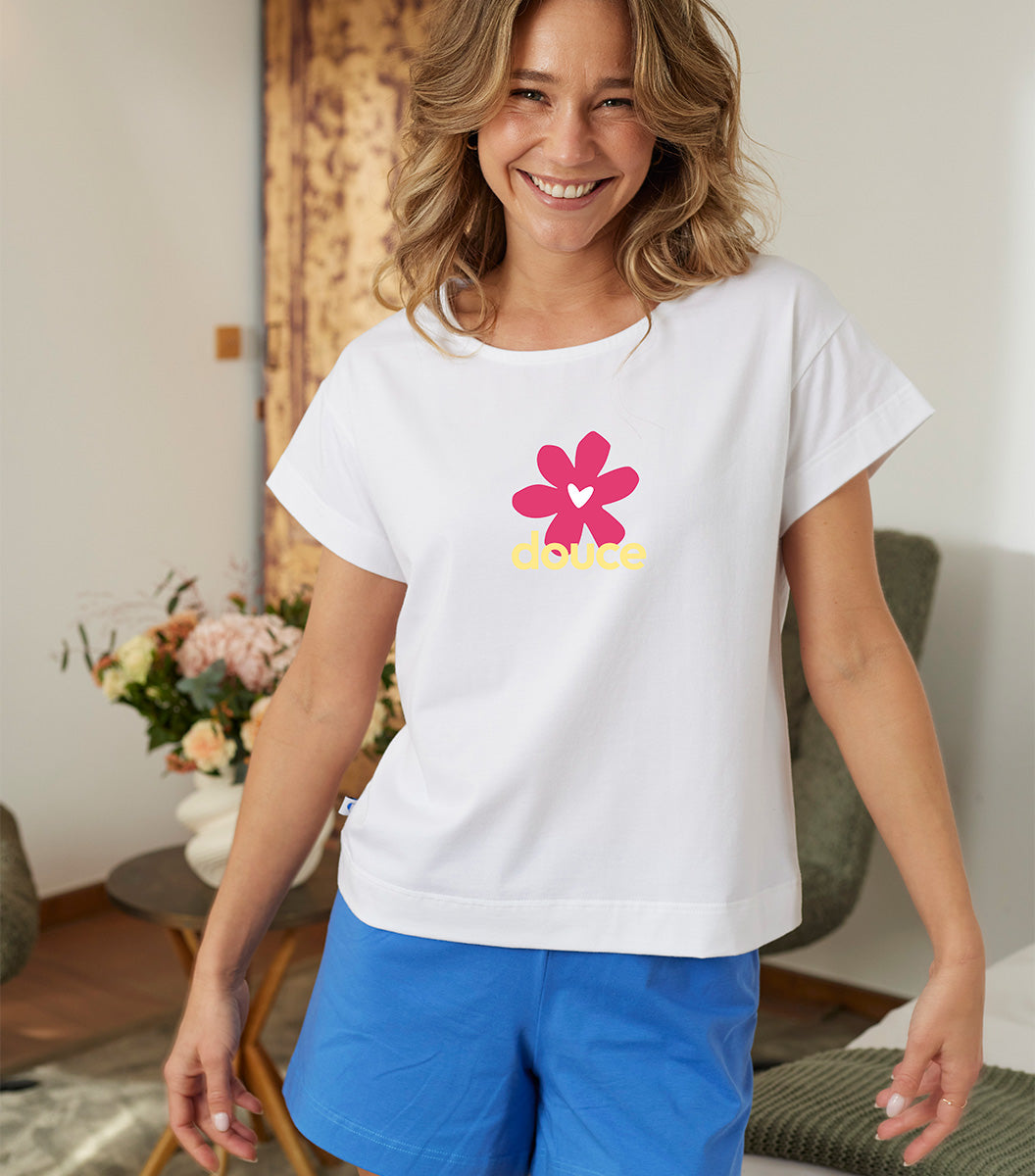 Ensemble Pyjama Femme Blanc/Bleu - Douce