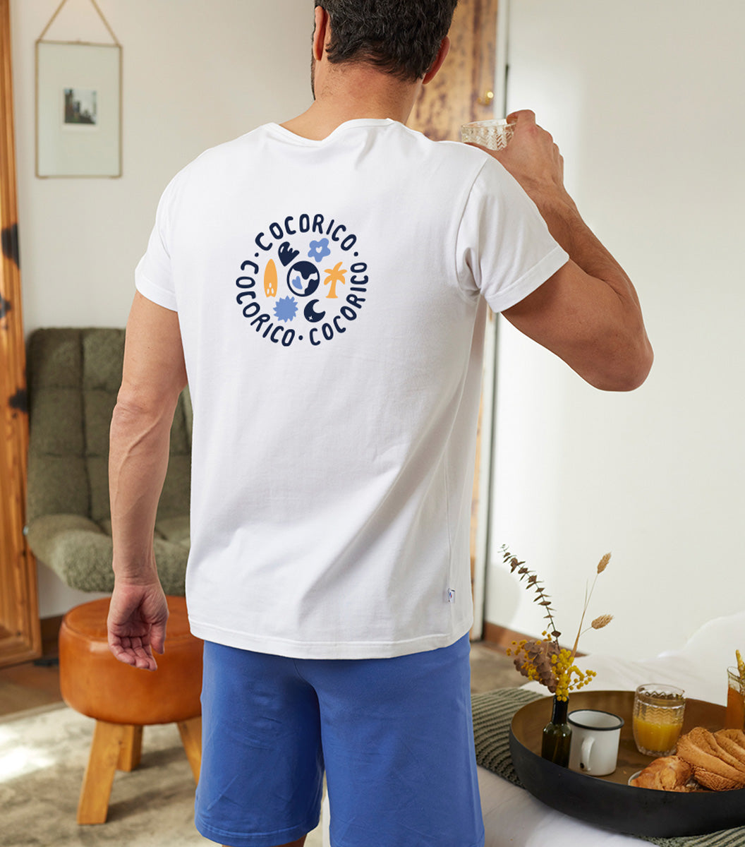 Ensemble Pyjama Homme Blanc/Bleu - Voyage