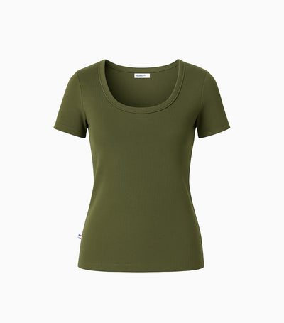 T-shirt Femme Côtelé Kaki - Intemporel
