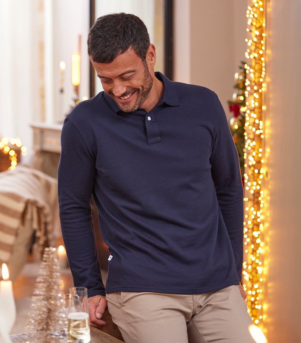Polo Homme Manches Longues Marine - L'Intemporel