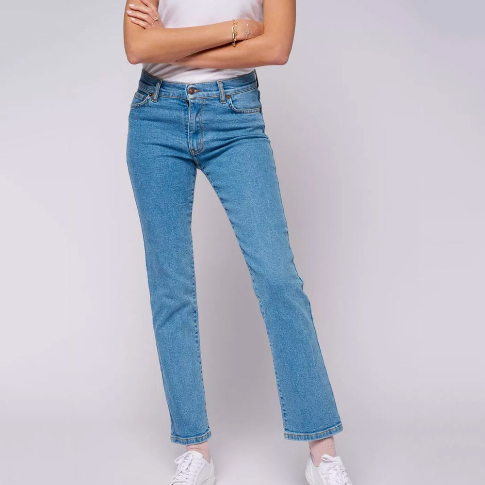 Jean Femme Taille Haute Coupe Droite Délavé - Confort Et Style Décontracté - En Polyester
