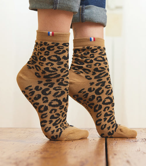 Chaussettes Femme Léopard Marron