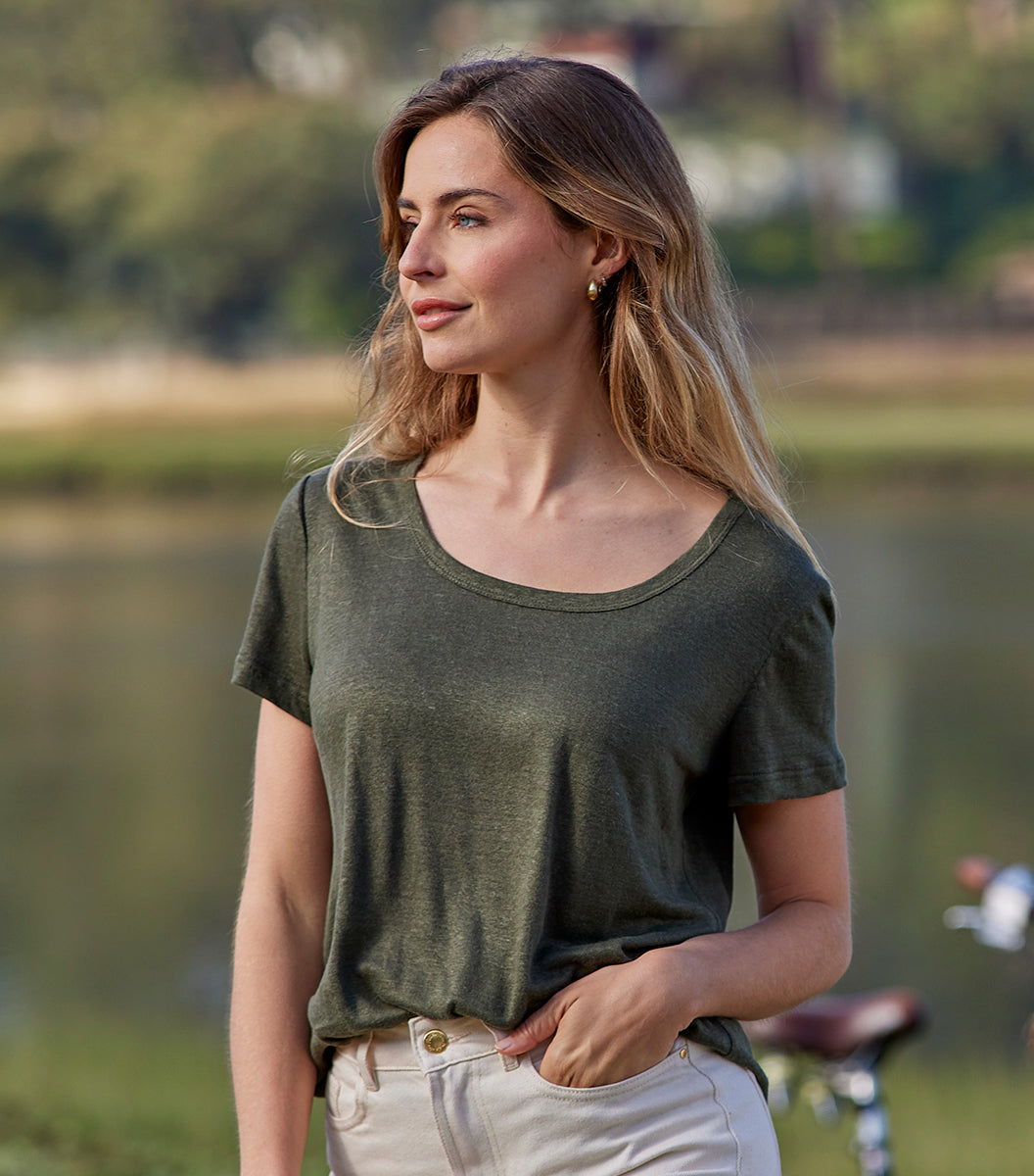 T-shirt Femme en Lin Kaki - L'Intemporel