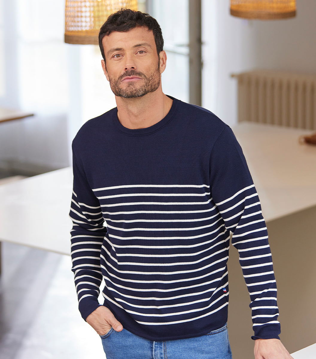 Pull Homme Marinière coton Marine