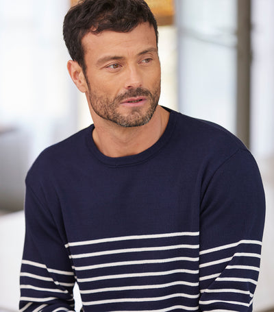 Pull Homme Marinière coton Marine