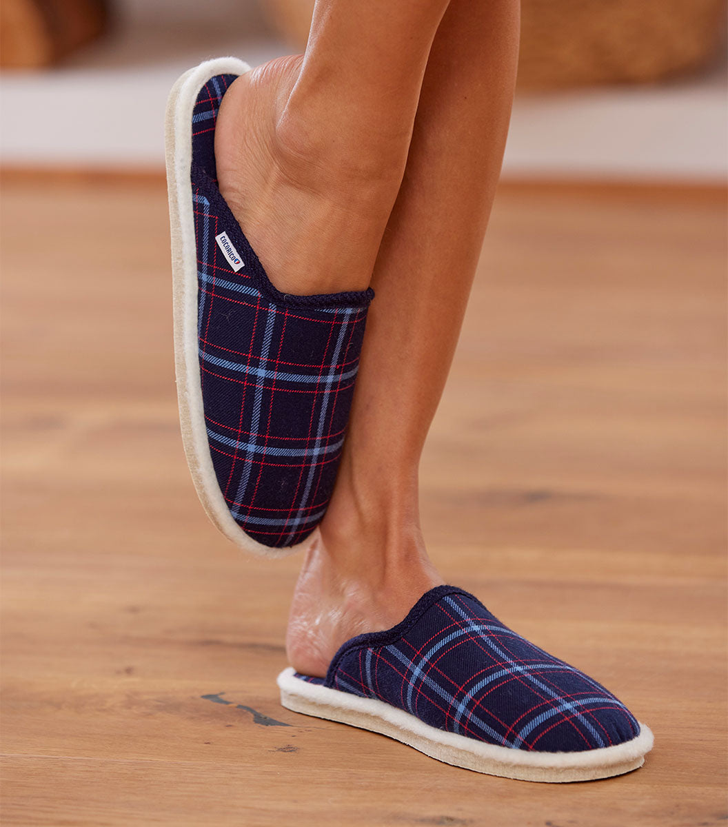 Mules Femme Tartan Bleu