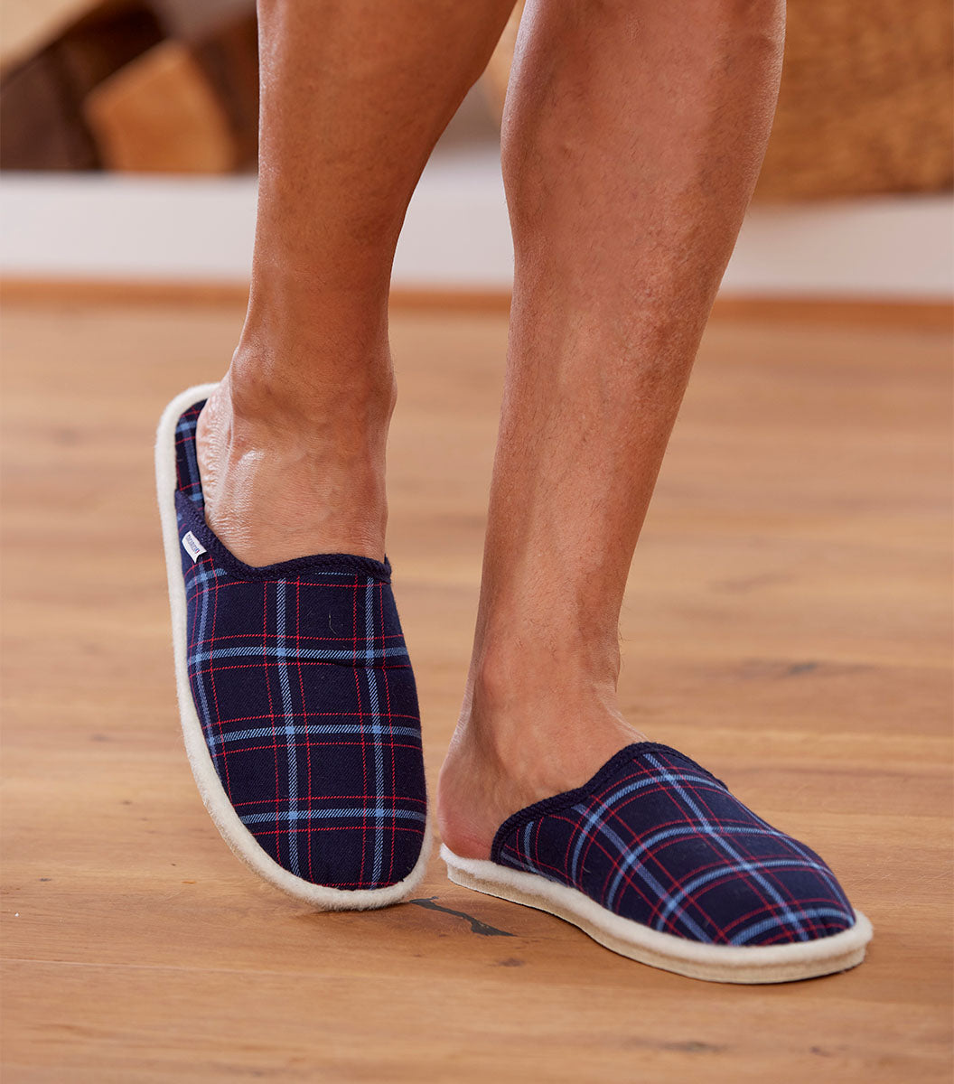 Mules Homme Tartan Bleu