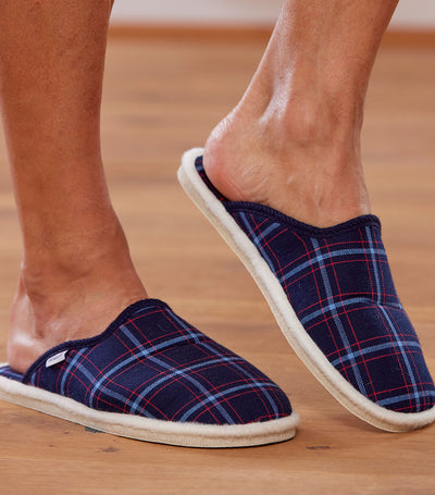 Mules Homme Tartan Bleu