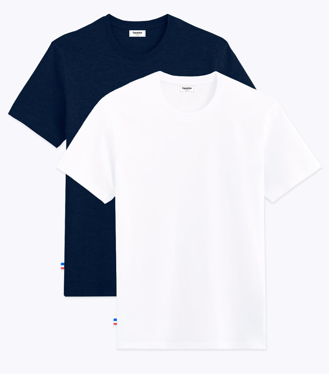 T-shirt Homme x2 - Pack Blanc/Marine