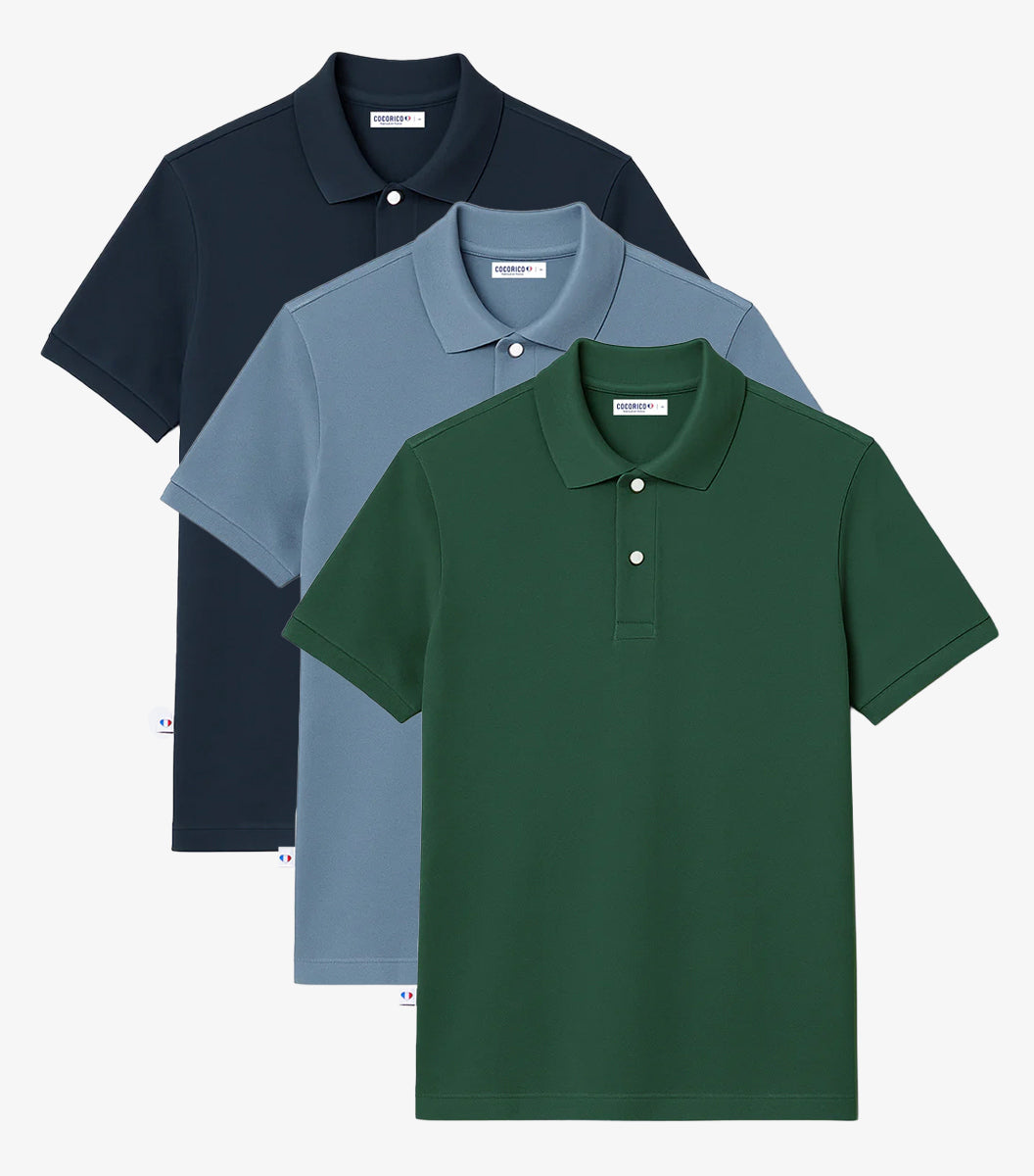 Polo Homme x3 - Pack Marine/Azur/Sapin