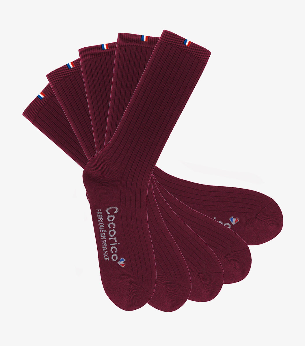 Chaussettes Homme en Laine Bordeaux x5 - Pack Intemporel