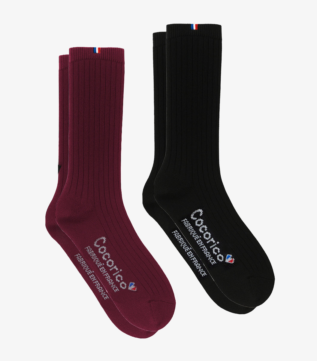 Chaussettes Homme en Laine Bordeaux Noir x2 - Pack Intemporel