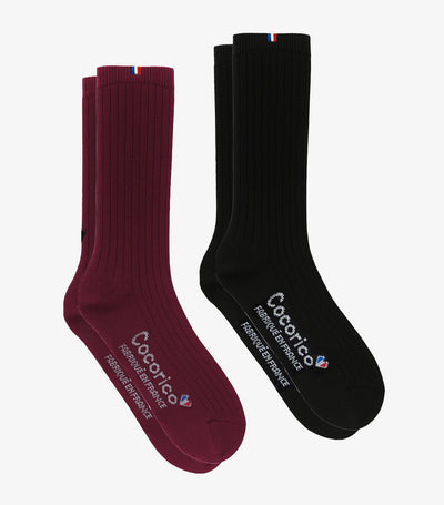 Chaussettes Homme en Laine Bordeaux Noir x2 - Pack Intemporel
