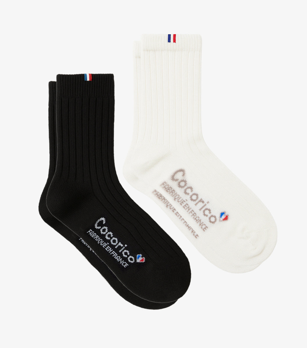 Chaussettes Femme en Laine Noir Ecru x2 - Pack Intemporel