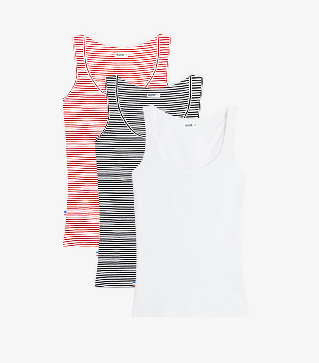 Débardeur Femme x3 - Pack Marinières/Blanc