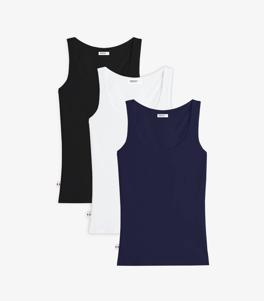 Débardeur Femme x3 - Pack Noir/Blanc/Marine