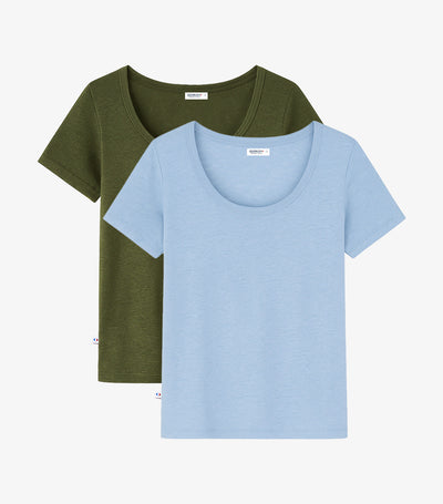 T-shirt Femme en Lin x2 - Pack Ciel/Kaki