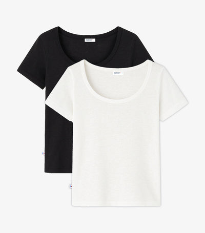 T-shirt Femme en Lin x2 - Pack Noir/Blanc